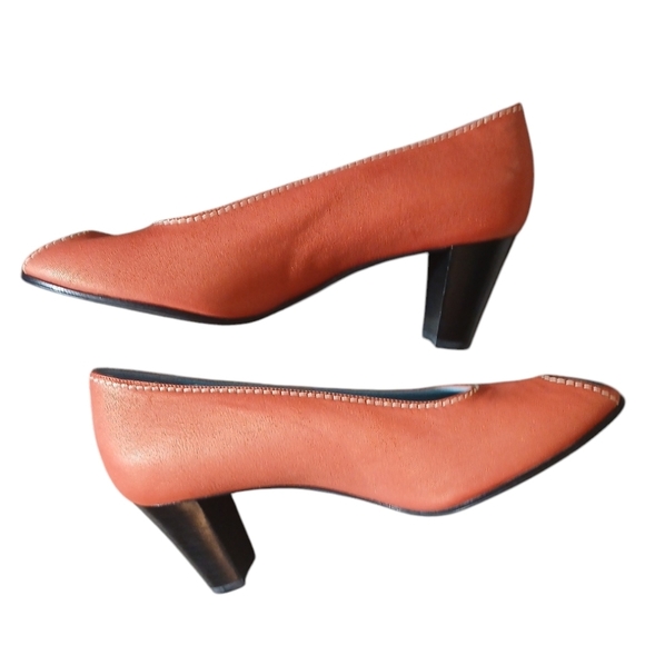 Thierry Rabotin Leather Pumps Orange/Red Heels size 7 - Picture 12 of 12